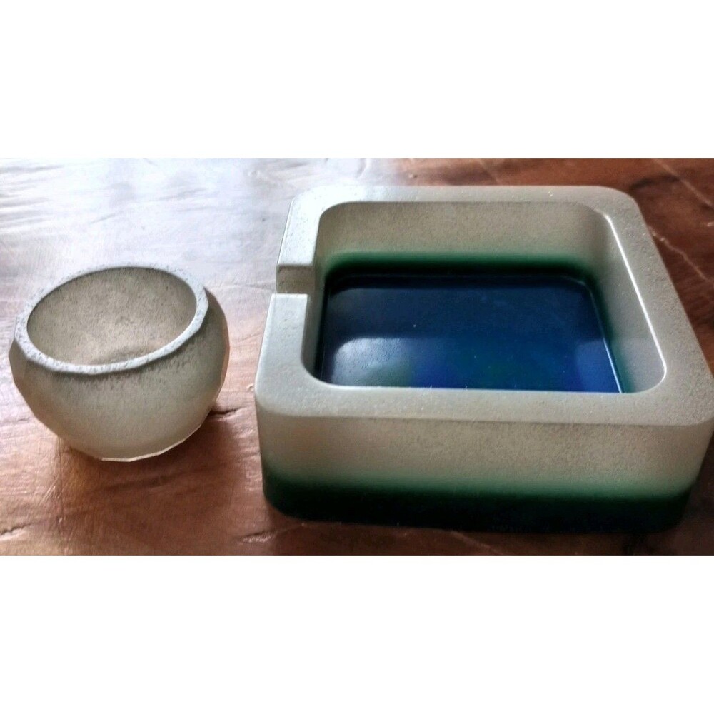 Homemade Resin Ashtray Green Gray & Blue & Trinket Bowl Home Gift Unique New